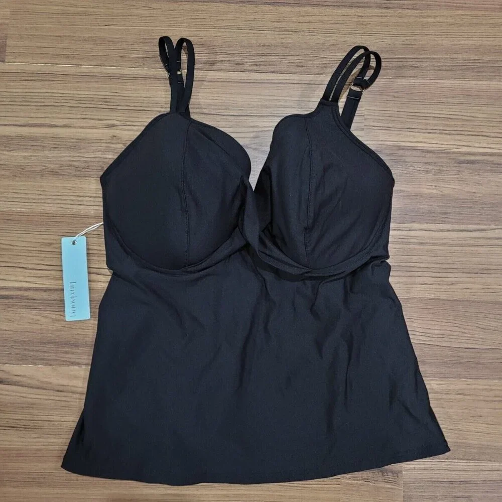 Birdsong Size 38DD‎ Bare Necessities Black Underwire Wrap Tankini Swim Top - Picture 3 of 16